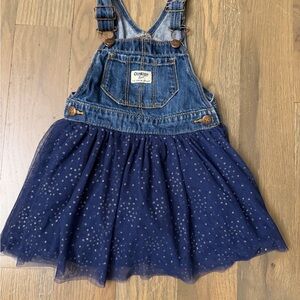 OshKosh B’gosh Denim Overall Tutu Dress 4T Jean Skirtall Glitter Navy